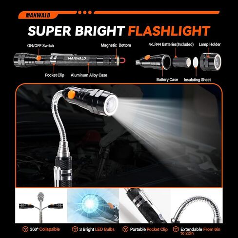 Telescoping Magnetic Pickup Tool Set with Portable Bag, Extendable Flashlight with 360° Inspection Mirror, Christmas Gifts Stocking Stuffers for Men, Mechanics, and Handymen, Blue in Kuwait