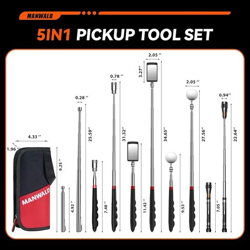 Telescoping Magnetic Pickup Tool Set with Portable Bag, Extendable Flashlight with 360° Inspection Mirror, Christmas Gifts Stocking Stuffers for Men, Mechanics, and Handymen, Blue in Kuwait