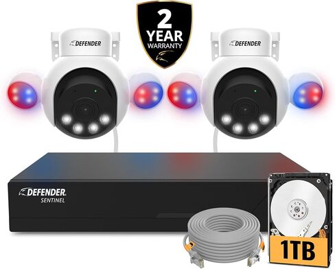 Defender AI Powered Sentinel 4K PTZ Wired Security Camera System with 2 PTZ Cameras, 1TB NVR, 360° AI Tracking, Smart Human Detection, Blue-Red Light, Includes Extra 60ft. Cable, 2 Year Warranty in Saudi Arabia