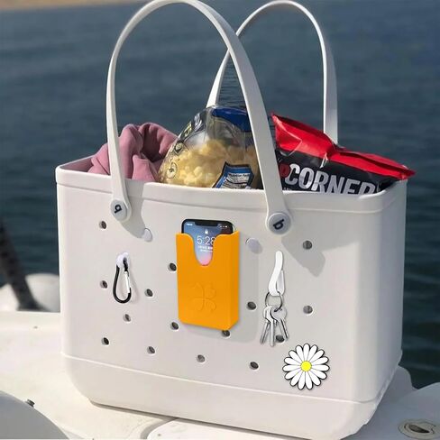 Complete Bogg Bag Accessories Set - Silicone Phone Holder, Dual Key Holder Inserts, and Trendy Bag Charm (Yellow) in Saudi Arabia