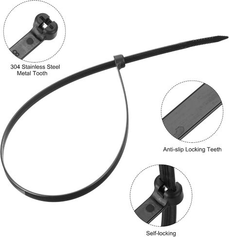 MECCANIXITY Cable Zip Ties 5/16 Inch, 100 Pcs 16 Inch Metal Tooth Self-locking Wire Ties for Cord Management Indoor Outdoor, Tensile Strength 100 lbs, Black in Kuwait