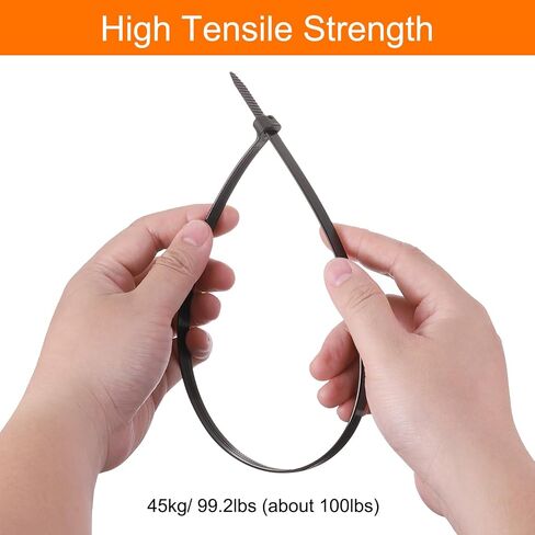 MECCANIXITY Cable Zip Ties 5/16 Inch, 100 Pcs 16 Inch Metal Tooth Self-locking Wire Ties for Cord Management Indoor Outdoor, Tensile Strength 100 lbs, Black in Kuwait