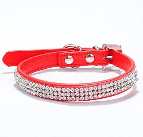 Cute Dazzling Sparkling Elegant Fancy PU Leather Bling Rhinestone Crystal Jeweled Pet Cat Dog Puppy Collar(Black,S) in Kuwait