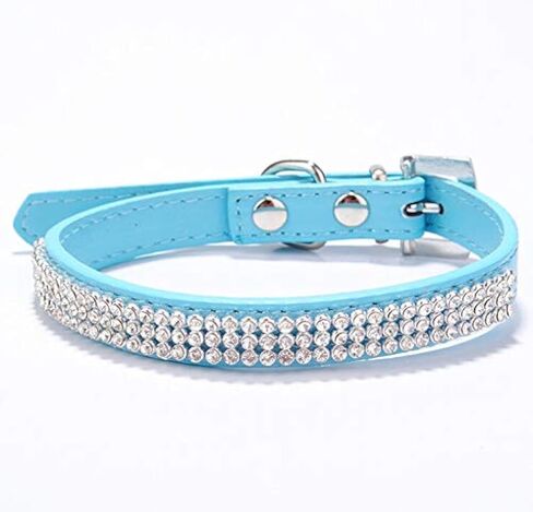Cute Dazzling Sparkling Elegant Fancy PU Leather Bling Rhinestone Crystal Jeweled Pet Cat Dog Puppy Collar(Black,S) in Kuwait
