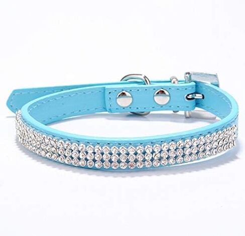 Cute Dazzling Sparkling Elegant Fancy PU Leather Bling Rhinestone Crystal Jeweled Pet Cat Dog Puppy Collar(Black,S) in Kuwait