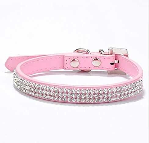 Cute Dazzling Sparkling Elegant Fancy PU Leather Bling Rhinestone Crystal Jeweled Pet Cat Dog Puppy Collar(Black,S) in Kuwait
