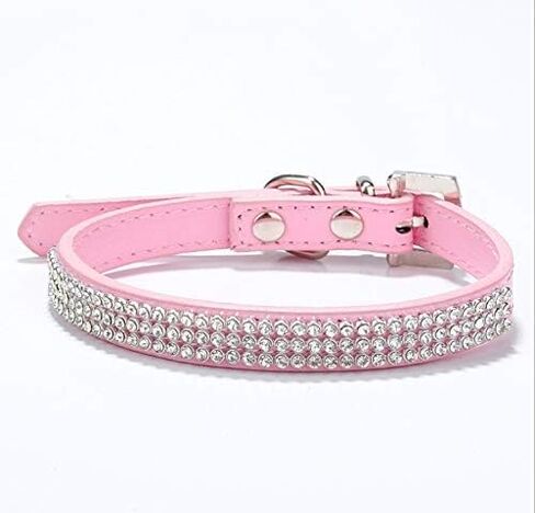 Cute Dazzling Sparkling Elegant Fancy PU Leather Bling Rhinestone Crystal Jeweled Pet Cat Dog Puppy Collar(Black,S) in Kuwait