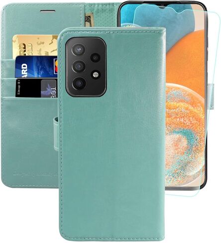 حافظة محفظة MONASAY متوافقة مع هاتف Galaxy A23 5G، [واقي شاشة زجاجي متضمن] [حجب RFID] غطاء هاتف خلوي من الجلد القابل للطي مع حامل بطاقة الائتمان، أرجواني in Kuwait
