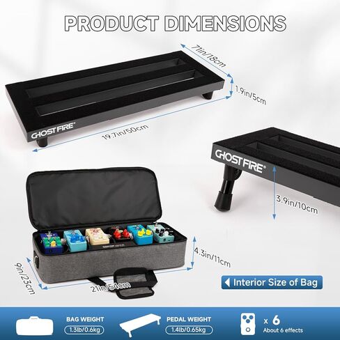 Ghost Fire Guitar Pedal Board Aluminum Alloy 1.76lb Super light Effect Pedalboard 19.8''x11.5'' with Carry Bag,SPL-04 and Power Supply GS10-SE in Kuwait