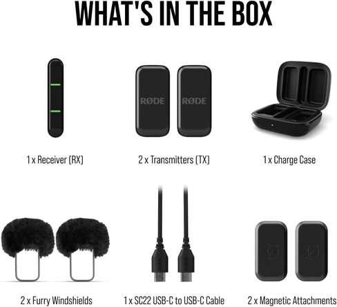 RØDE Wireless Micro - Compact Wireless Microphone, Two Mics with Charge Case for Smartphone Content Creation - Lightning, Black in Kuwait