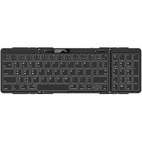 JOMAA Rechargeable Folding Keyboard with Touchpad Mouse Keyboard with RGB Backlight and Battery Screen Display, Foldable and Fixed Keyboard for Tablet Ipad Phone 3-Devices Sync (with Number Keyboard)