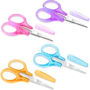 4 Pcs Mini Scissors Small Embroidery Scissors Stainless Steel Scissors with Protective Cover Small Scissors All Purpose Mini Detail Craft Scissors Straight Tips Sewing Scissors for Embroidery Knitting
