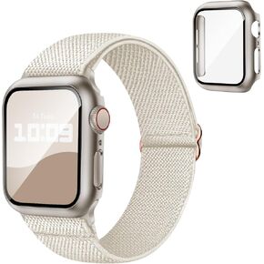 3 في 1 متوافقة مع سوار ساعة أبل 40 ملم 41 ملم 44 ملم 45 ملم مع حافظة وواقي شاشة، حزام رياضي بحلقة نايلون قابلة للتمدد وغطاء مع زجاج مقسى لسلسلة iWatch SE SE2 9 8 7 6 5 4 للرجال والنساء in Kuwait