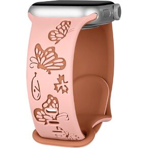 Cute Silicone Band for Apple Watch Bands Women 44mm 41mm 40mm 42mm 45mm 38mm 49mm Two-Tone Butterflies Floral Engraved iWatch Bands Women for Apple Watch SE Series 9 8 7 6 5 4 3