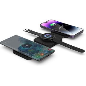 15w Fast Charging 3 in 1 Foldable Portable Wireless Charger for Samsung for iPhone and for AirPods for Samsung Smart Watch, black