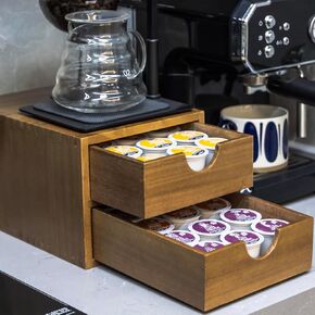 Wooden K cup Drawer Organizer, Kcup Holders for Counter Small Space, K-cup Storage Box, Kpod Coffee Pods Holder for K cups, Coffee Maker Machine Stand, Tea and Coffee Organizer, 30 Pod Capacity