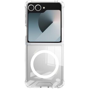 for Samsung Galaxy Z Flip 6 Magnetic Clear Case, Compatible with Wireless Charger and Magsafe Card Wallet, Simplistic Transparent Shockproof and Drop-Proof Case