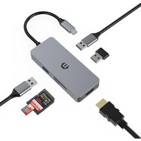 USB C Hub, 6-in-1 USB C hub Laptop Docking Station with 4K HDMI Output, 3* USB-A 3.0 5Gbps Data Transfer, SD/TF Card Slot, Portable USB C Adapter for Most Type C Devices.