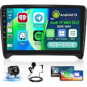 Roinvou [8 Core 4G+64G] for Audi TT MK2 (8J) 2006-2014 Android Radio with Wireless Carplay Android Auto, 9 Inch IPS Touch Screen Car Stereo, Bluetooth 5.0, 32 EQ, GPS, WiFi, 59UI, SWC