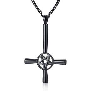 VNOX Church of Satan Seal of Baphomet Satanic Goat of Mendes Goat Head Devil Pendant Leviathan Cross Lucifer Necklace,Inverted Pentagram Amulet Jewelry