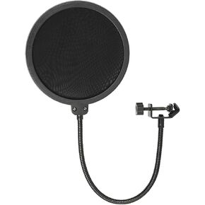 Pop Filter for Recording Microphone, Large Dual-Layer Recording Studio Pop Shield, Flexible Metal Gooseneck Professional Pop Filter (White)