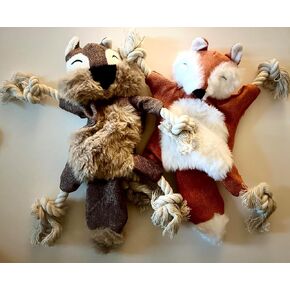 Durable Squicky and Crinkle Dog Toys, Fox & Squirrel Shapes, All Breed Sizes for Play, Cleaning Teeth, and Anxiety Relief, Set of Two