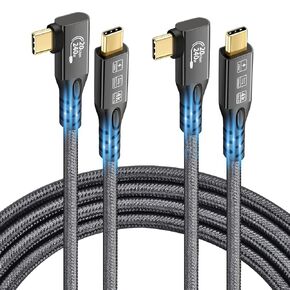 USB C 3.2 Gen2x2 20Gbps Cable, 2PCS 90Degree Type C 4K@60Hz UHD Video 5A/240W PD3.1 Fast Charge Cord with E-Marker Compatible with Thunderbolt 3/4 for 15Pro MacBook (2, 2PCS 90Degree 20G 240W 3M)