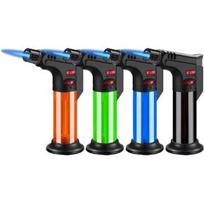 4 Pack Butane Torch Lighter Set,Candle Lighter Refillable, Windproof,Jet Flame,Adjustable Flame, Safety Lock, Ideal for Culinary, Crafts, Camping(Butane Not Included)