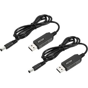 YOKIVE 2 Pcs DC 5V to DC 12V USB Step Up Voltage Converter, Power Cable with DC Jack 5.5mm x 2.5mm, Great for Routers, Car Driving Recorder (Black, 6W 1A)