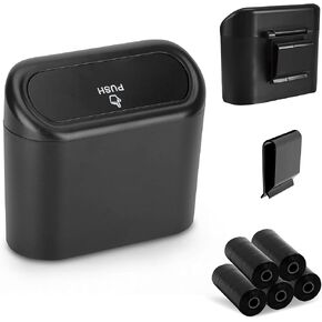 EcoNour Mini Car Trash Can with Lid 2 Pack | Leakproof Car Garbage Organizer with 10 Rolls | Car Dustbin Accessories for Vehicle, Office & Home | Small (6.1 x 5.51 Inches)