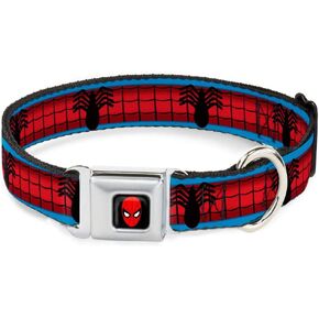 Buckle-Down Seatbelt Buckle Dog Collar - Spider-Man Costume Stripe Blue/Red/Black - 1" Wide - Fits 15-26" Neck - Large