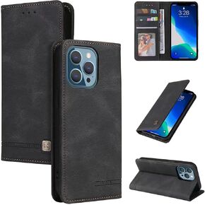iPhone 13 Pro Max Case 6.7 inch with [Shockproof TPU Interior Case] Credit Card Holder, iPhone 13 Pro Max Wallet Flip Case PU Flip Folio Book Full Body Protection iPhone Case (Blue)