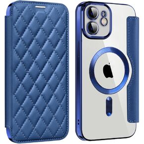 Leather Case for iPhone 15 Pro Max Case Wallet Compatible with Magsafe, Lens Protector & Screen Protection Included, RFID Blocking Card Slot Leather Cover for iPhone 15 Pro Max (6.7" Blue)