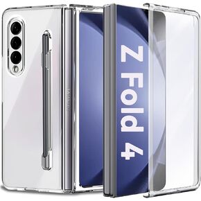 for Samsung Galaxy Z Fold 4 5G Clear Case with S Pen Holder,Slim Fit Galaxy Z Fold 4 Phone Case with Screen Protector,Hard PC Anti-Scratches Protective Cover for Samsung Z Fold 4,Clear