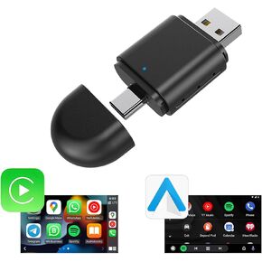Wireless Carplay Adapter & Android Auto Wireless Adapter, USB + Type-C Dual Interface, 2 in 1 Auto Car Play Wireless Dongle for OEM Wired Carplay Android Auto Car with iPhone iOS 10+ / Android 11+