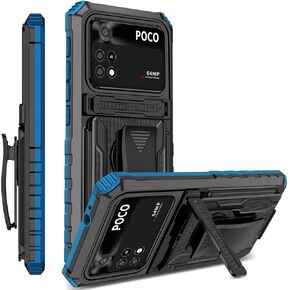 CCSamll for Xiaomi Poco M4 Pro 4G (Not 5G) Case with Belt Clip Holster, Military Grade Heavy Duty Protection Armor Case with Stand Sturdy Durable Phone Case for Xiaomi Poco M4 Pro 4G JG Blue