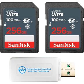 SanDisk 2-Pack 256GB Ultra Memory Card SDXC UHS-I Compatible with Trail Cameras, Digital Cameras (SDSDUNR-256G-GN3IN) Bundle with 1 Everything But Stromboli SD & MicroSD Memory Card Reader