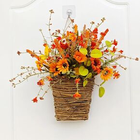 Fall Wreaths for Front Door, Fall Teardrop Swag Decorations for Home Fall Garland Autumn Wreath Thanksgiving Decor with Peony, Maple Leaves, Berries and Bow for Wall Porch Window Mantel Wedding