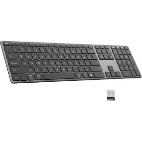 AUSDOM White Wireless Full Size Keyboard: Bluetooth Multi-Device USB Cordless Slim Quiet Keyboard with Numberpad, Rechargeable Noiseless Silent Universal Flat Keyboard for Mac iMac MacOS PC Computer