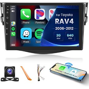 2+64G- for Toyota RAV4 2007-2011 Car Radio with Wireless Carplay/Android Auto,Android Car Stereo 9 Inch Touch Screen GPS Navigation WiFi Bluetooth FM/RDS Mirror Link SWC Backup Camera
