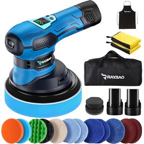 Mini Polisher, RAYBAO 2/1.5 inch Cordless Polisher with 2pcs 2.0Ah Battery, 6 Speeds, Works as DA & RO Polisher, Super Lightweight, 53 Accessories, Polisher for Car Detailing, Polishing, Waxing