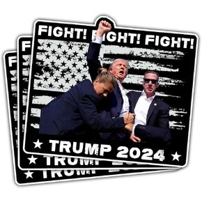 (3pcs) Trump Fight Decal, Trump You Missed Decal, Trump Shooting Stickers, Trump Bumper Stickers For Cars, Trump 2024 Fight - Vinyl Stickers Decal 5 Inches For Laptop Water Bottle Car Helmet (Fight 2)