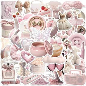 YOKSAS Cute Pink Preppy Stickers,50PCS Aesthetic Vinyl Girly Stickers for Water Bottles Laptop Computer Scrapbooking