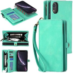 MODOS LOGICOS Case for iPhone 14 6.1", [Detachable Wallet Folio][2 in 1][Zipper Cash Storage][4 Card Slots 1 Photo Window] PU Leather Purse with Removable Inner Magnetic TPU Case - Red