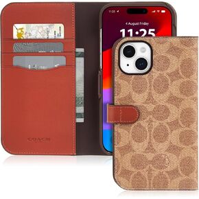 Coach Signature Canvas Two Piece Detachable Wallet Folio iPhone 15 Plus Case, Compatible with Wireless Charging - Signature Tan in Kuwait