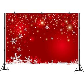 Aperturee Christmas Backdrops for Photography 7x5ft Winter Snowflake Red Photo Booth Background Family Holiday Party Pictures Baby's First Christmas Photos