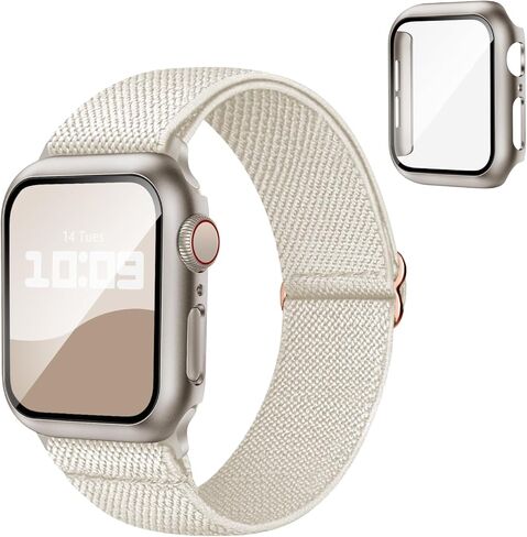 3 في 1 متوافقة مع سوار ساعة أبل 40 ملم 41 ملم 44 ملم 45 ملم مع حافظة وواقي شاشة، حزام رياضي بحلقة نايلون قابلة للتمدد وغطاء مع زجاج مقسى لسلسلة iWatch SE SE2 9 8 7 6 5 4 للرجال والنساء in Kuwait