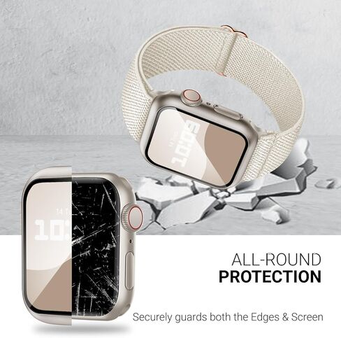 3 في 1 متوافقة مع سوار ساعة أبل 40 ملم 41 ملم 44 ملم 45 ملم مع حافظة وواقي شاشة، حزام رياضي بحلقة نايلون قابلة للتمدد وغطاء مع زجاج مقسى لسلسلة iWatch SE SE2 9 8 7 6 5 4 للرجال والنساء in Kuwait