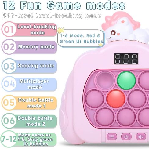 Quick Push Pop Game Fidget Toys for Kids Adults, 12 Game Modes Upgraded Light Up Fast Push Bubble Handheld Game, Stress Relief Toy Party Favors Toy, Christmas Birthday Gifts for 3-12 （Bear in Kuwait