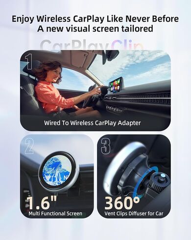 Ottocast Wireless CarPlay Adapter - CarPlayClip CarPlay Wireless Adapter with Visual Smart Screen, Mini Car Play Adapter Quickly Converts Wired CarPlay to Wireless CarPlay for OEM Wired CarPlay Cars in Saudi Arabia